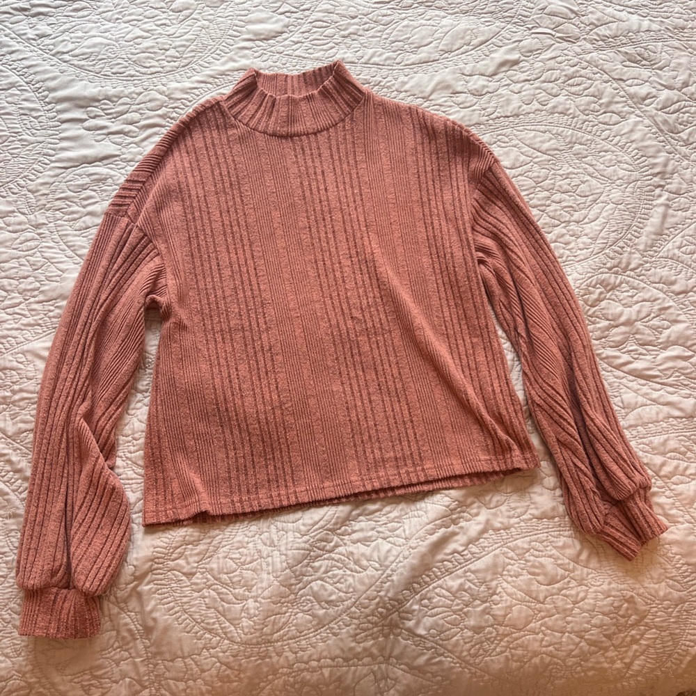 SHEIN Pink Long Sleeve Funnel Neck Sweater - Size Medium